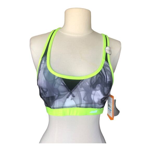 Avia NWT Neon Yellow And Black Matrix Print Removable Cups Sports Bra SM - Picture 1 of 16